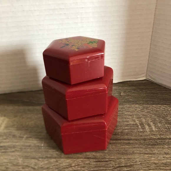 Vtg Set of Red Nesting Boxes Hong Kong - Picture 11 of 13